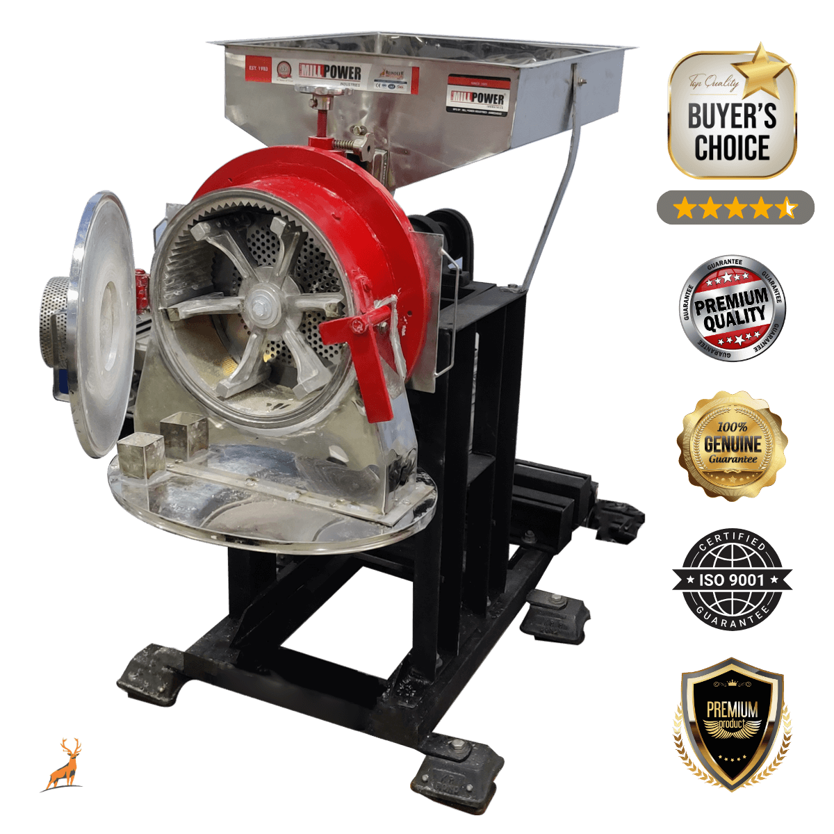 moinho de trigo de 100 kg por hora - vista lateral - reindeer machinery