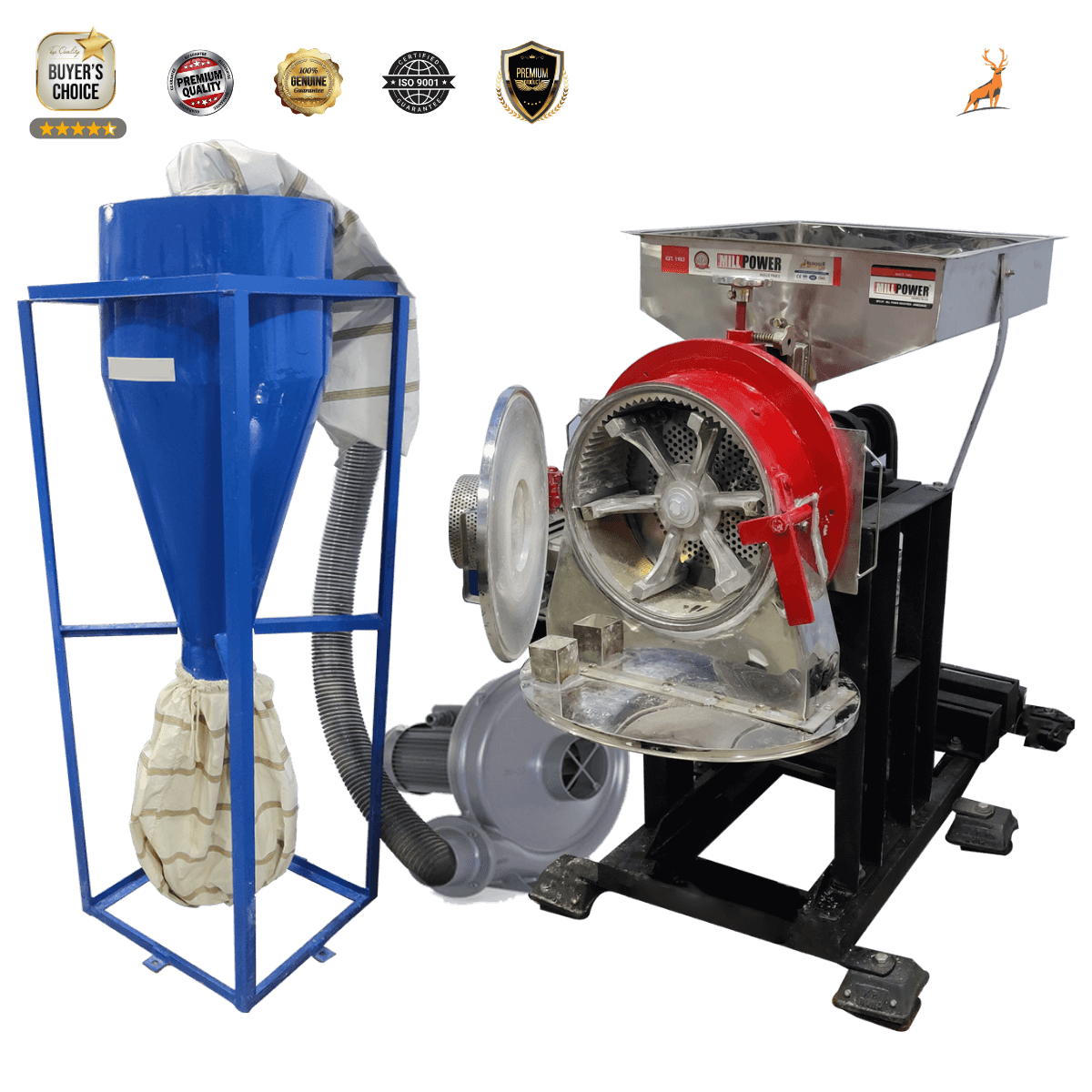 atta chakki de 15 cv - máquina com ciclone e soprador - reindeer machinery