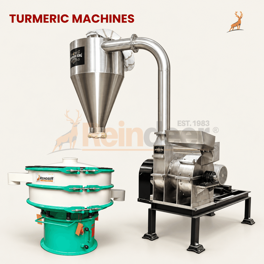 máquina para moer açafrão-da-terra - máquina em ss304 com peneira vibratória - reindeer machinery